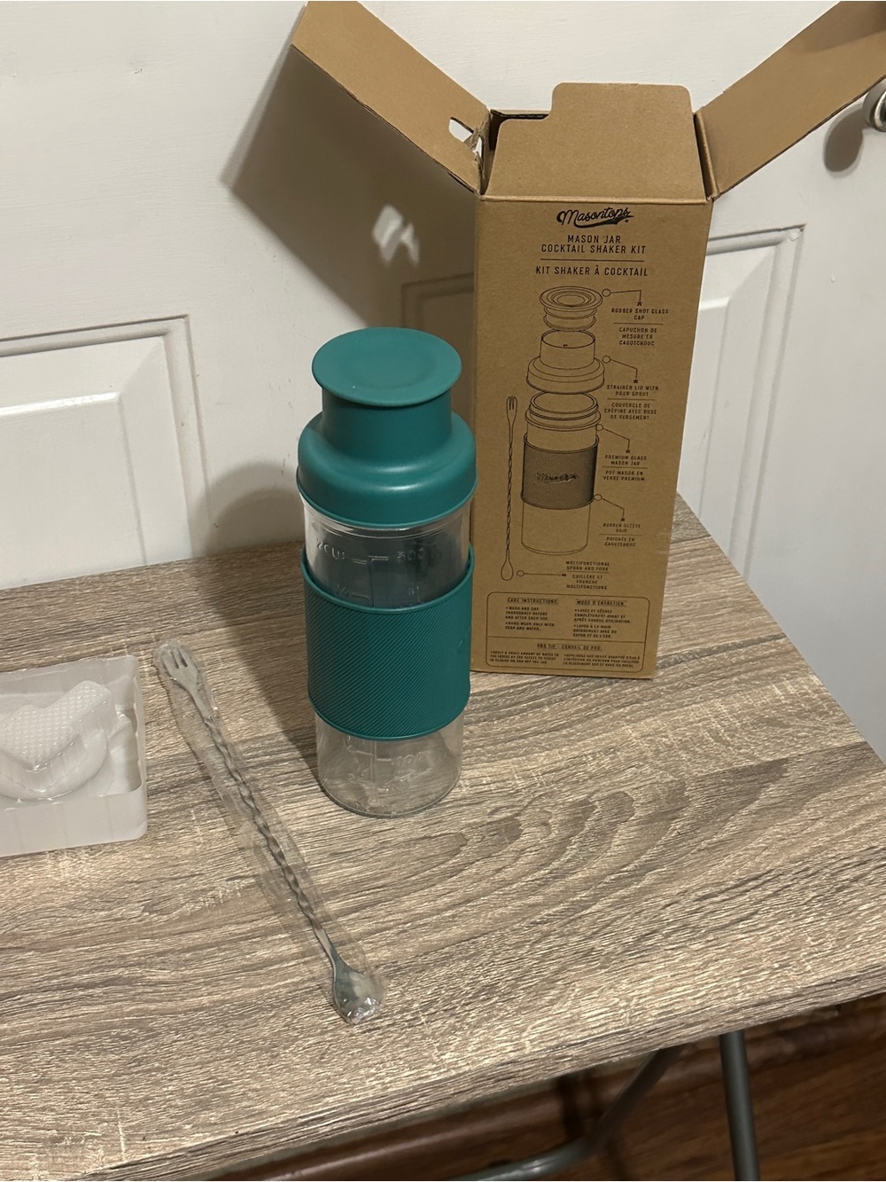 Masontops Glass Mason Jar Cocktail Shaker Kit New In Box Clear Glass Turquoise